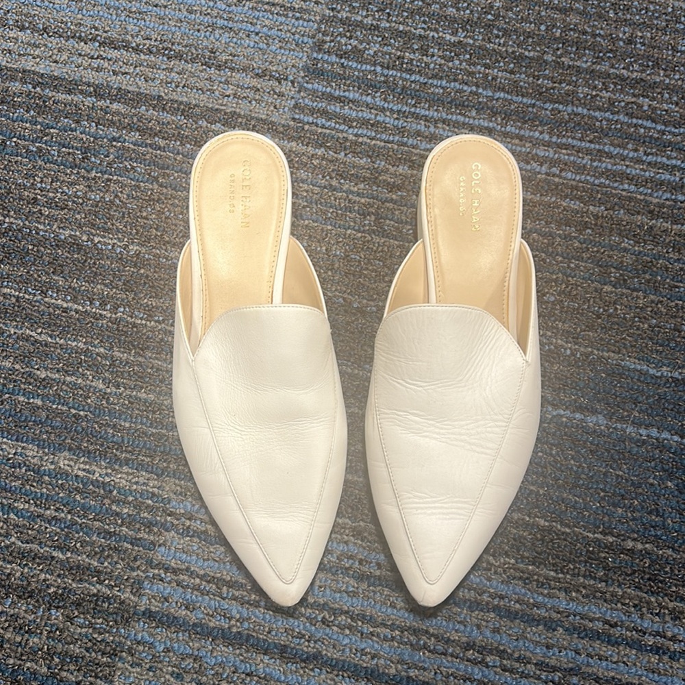 Cole Haan White Pointed Toe Slip-On Loafers